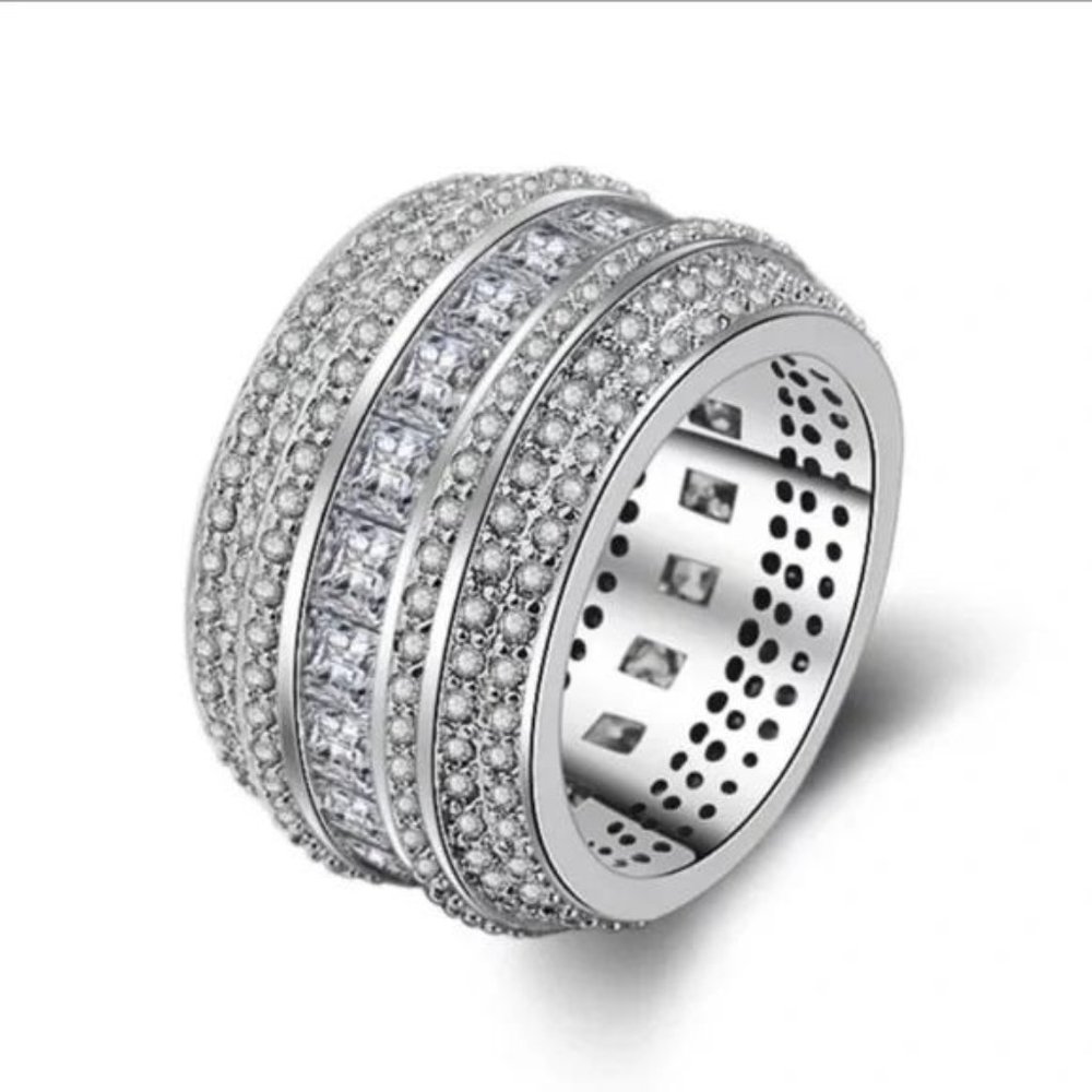 NEW LUXURY BAND 925 STERLING SILVER DIAMOND RING - Picture 3 of 5